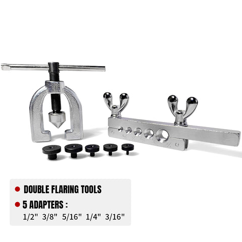 Double & Single Flaring Tool Kit for Brake Line and Brass Tubing Tool with Extra Adapters, 45 Degrees, Red