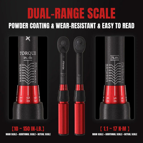 Finnix 1/4-inch Torque Wrench Set | 10-150 in.-lb.| 90-Tooth Gear (18 Pcs)