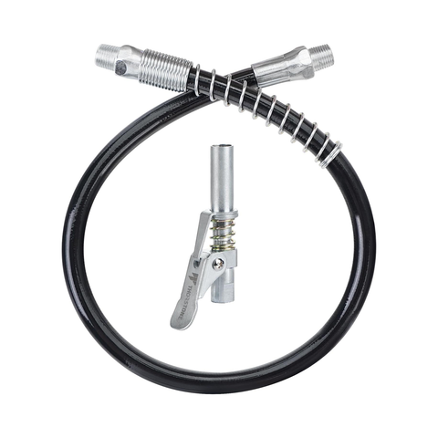 Thorstone 18 Inch Spring Flex Hose & Lock Coupler Set for Grease Gun