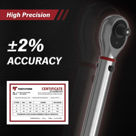 Thorstone 1/2-inch Drive Click Torque Wrench, 25-250 ft.-lb./33.9-338.9 Nm, 72-Tooth Gear