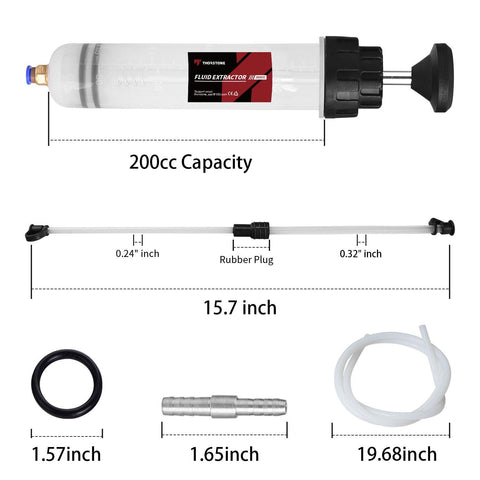 Thorstone 200CC Automotive Fluid Extractor Pump with Long Rubber Hose, Oil Change Syringe with Hose, Manual Fuel Suction & Filler, Fluid Oil Change Evacuator (7 Oz./0.21 Qt./200 CC)