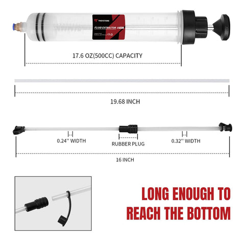 Thorstone 500CC Automotive Fluid Extractor Pump with Long Rubber Hose, Oil Change Syringe, Manual Fuel Suction & Filler, Fluid Oil Change Evacuator (17.6 Oz./0.53 Qt./500 CC)