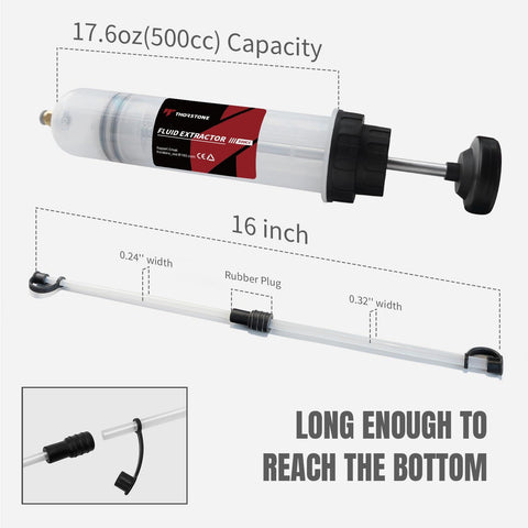 Thorstone 500CC Automotive Fluid Extractor Pump, Oil Change Syringe with Hose, Manual Fuel Suction & Filler, Fluid Oil Change Evacuator (17.6 Oz./0.53 Qt./500 CC)