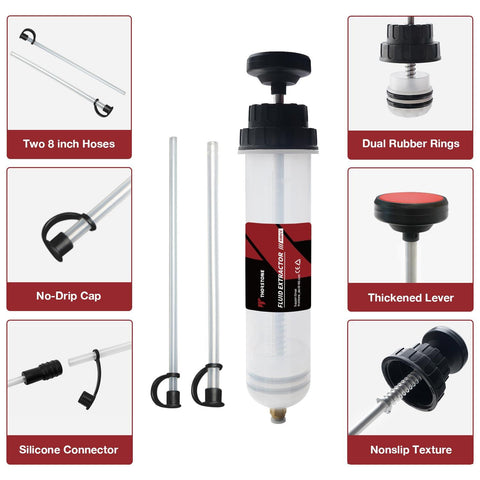 Thorstone 500CC Automotive Fluid Extractor Pump, Oil Change Syringe with Hose, Manual Fuel Suction & Filler, Fluid Oil Change Evacuator (17.6 Oz./0.53 Qt./500 CC)