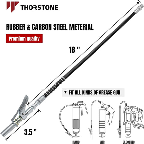 Thorstone 18 Inch Spring Flex Hose & Lock Coupler Set for Grease Gun